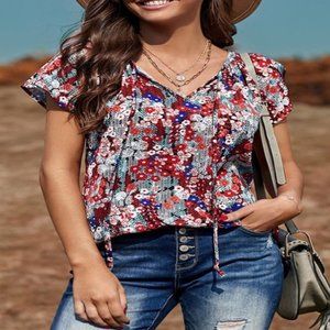 Floral Print V-Neck Blouse